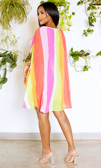 Colorful Cape Dress - Red/Lime/Magenta - Cutely Covered