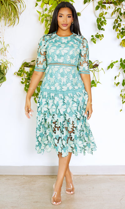 Tiered Lace Dress - Sage - Cutely Covered