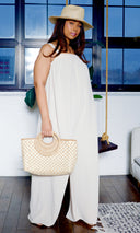 Square Neck Woven Jumpsuit - Taupe - Cutely Covered