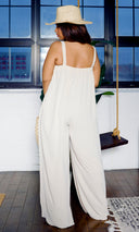 Square Neck Woven Jumpsuit - Taupe - Cutely Covered
