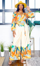 Sabrina | Long Sleeve Belted Jumpsuit - Multicolor FINAL SALE - Cutely Covered