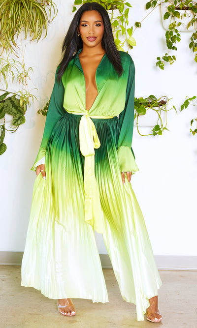 OMG | Ombre Pleated Pants Set - Green - Cutely Covered