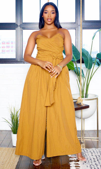 Tie Me Up | Wide-Leg Tube Jumpsuit - Carmel