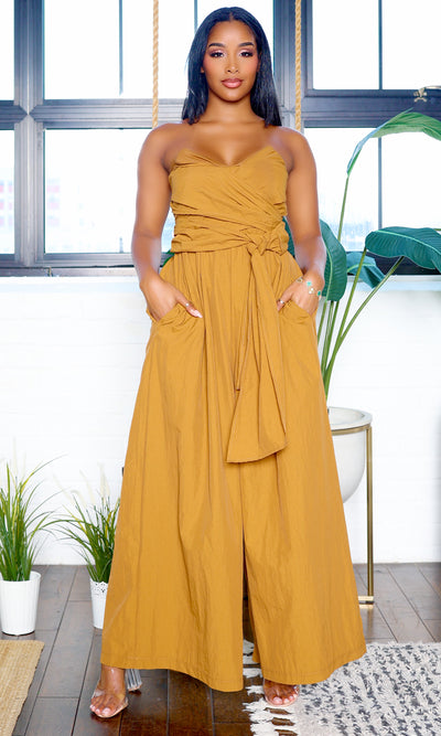 Tie Me Up | Wide-Leg Tube Jumpsuit - Carmel