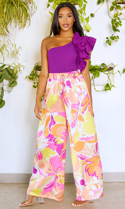 One Shoulder Ruffle Top - Purple - Cutely Covered