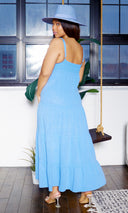 Sunny Serenity | Spaghetti Strap V-Neck Summer Dress - Blue - Cutely Covered