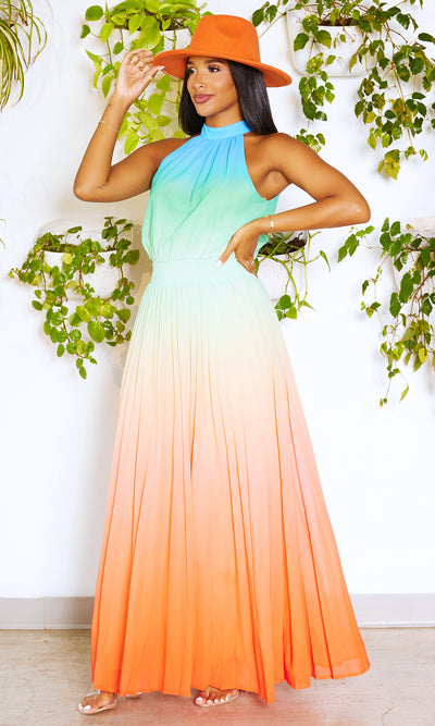 Adore | Ombre  Dress - Green Orange - Cutely Covered