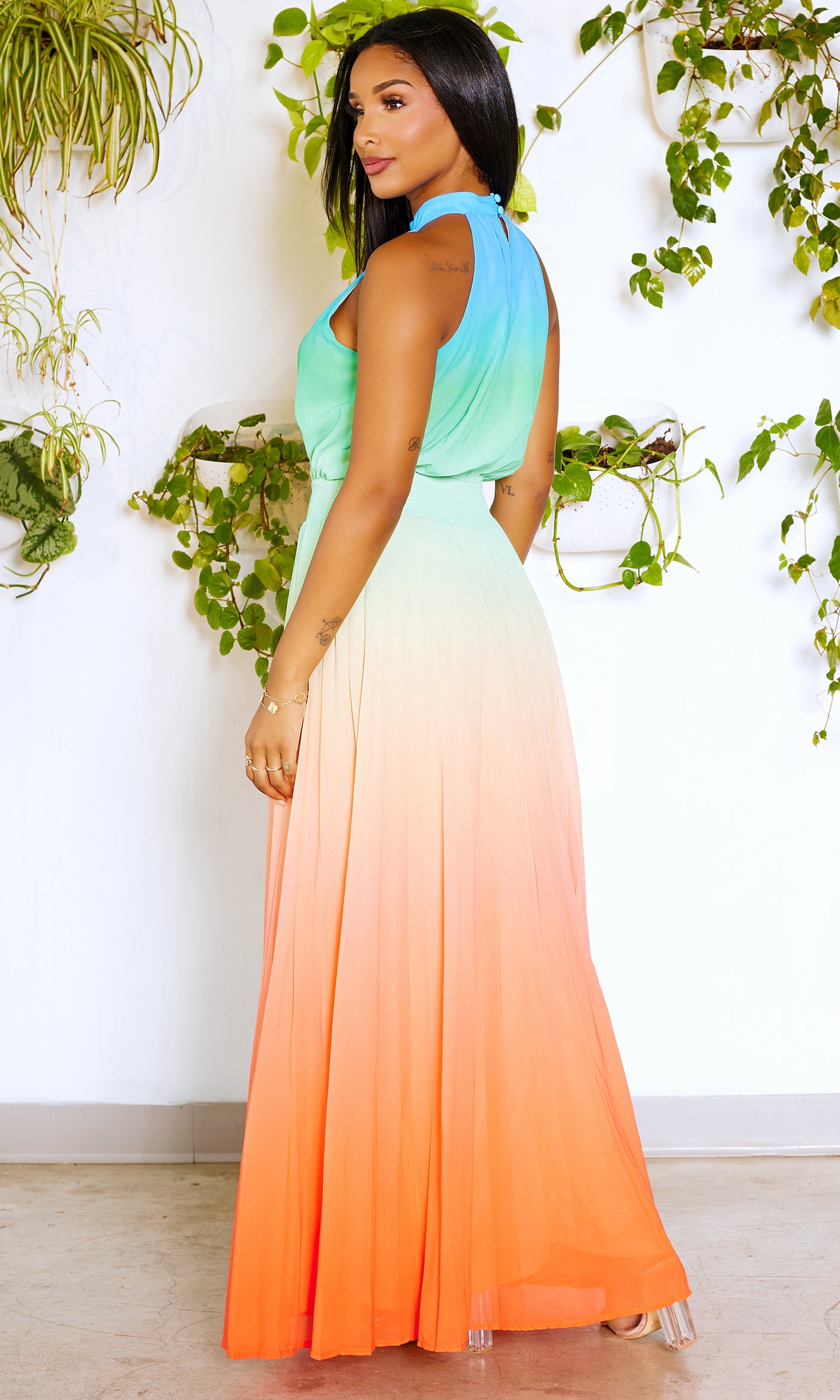 Adore | Ombre  Dress - Green Orange - Cutely Covered