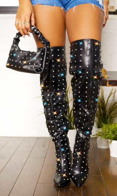 Girl's BFF | Studded Thigh High Boots - Black - Cutely Covered