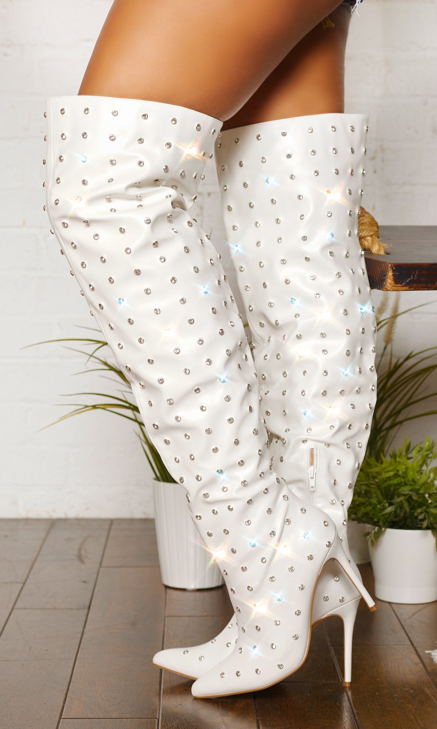 Girl's BFF | Studded Thigh High Boots - White - Cutely Covered