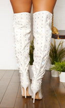 Girl's BFF | Studded Thigh High Boots - White - Cutely Covered