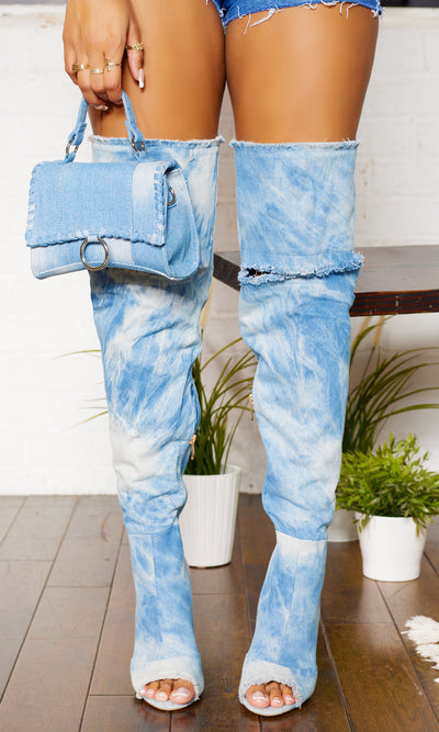 Distressed Denim Washed Boots - Cutely Covered