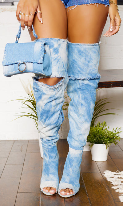 Distressed Denim Washed Boots - Cutely Covered