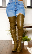 She's Killing It Surgical | Thigh High Flat Stretch Boots - Olive - Cutely Covered