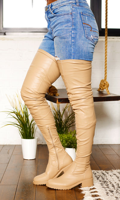 She's Killing It Surgical | Thigh High Flat Stretch Boots - Ivory - Cutely Covered