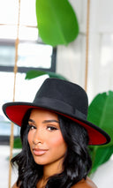 Still Trending Black w/ Red Bottom | Wide Brim Panama Felt Fedora Hat with Band Unisex for Women Men - Cutely Covered