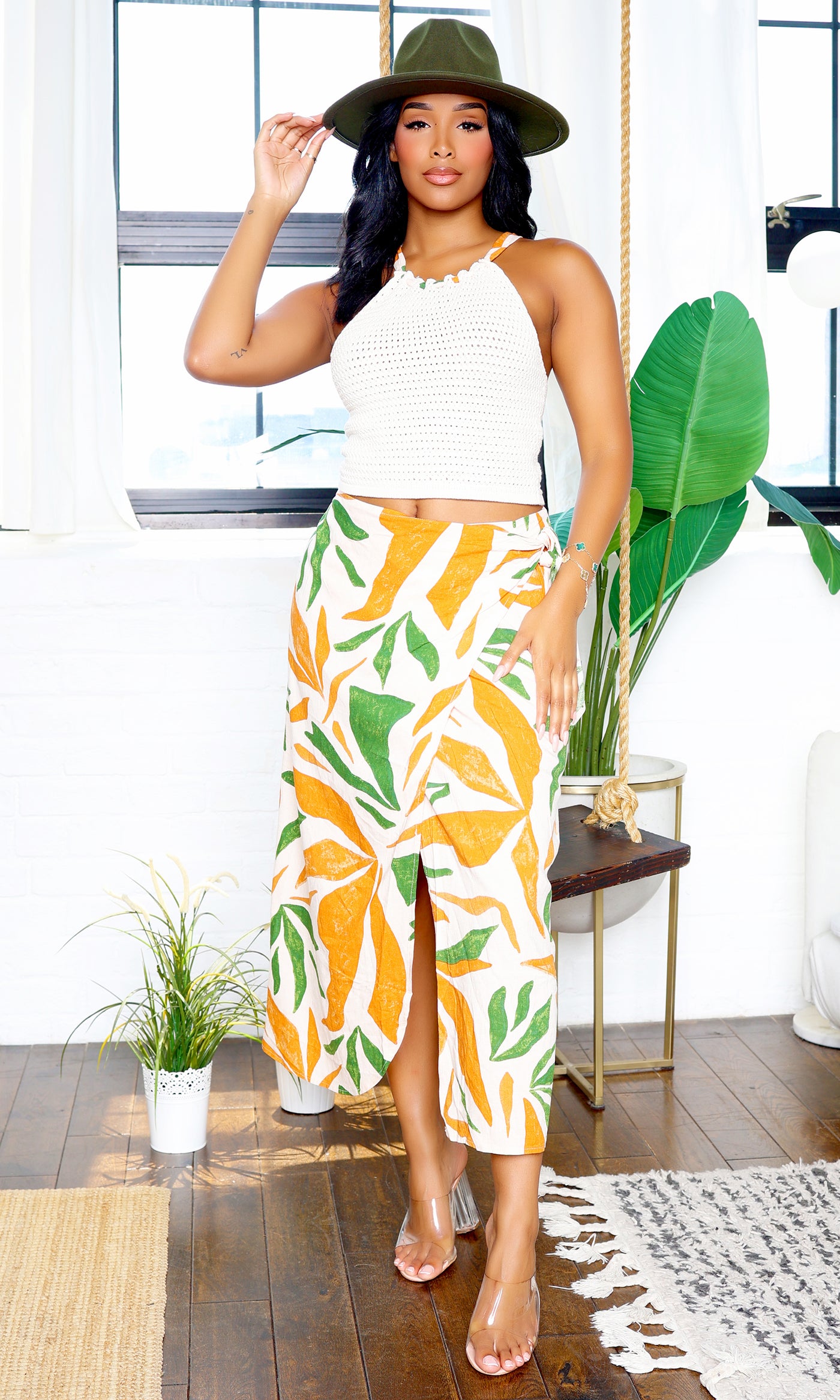 Ava's Favorite | Leaf Print Skirt Set - Multi Color FINAL SALE