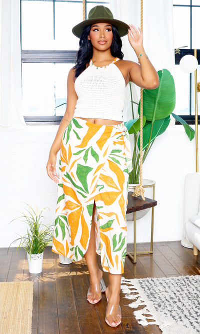 Ava's Favorite | Leaf Print Skirt Set - Multi Color FINAL SALE