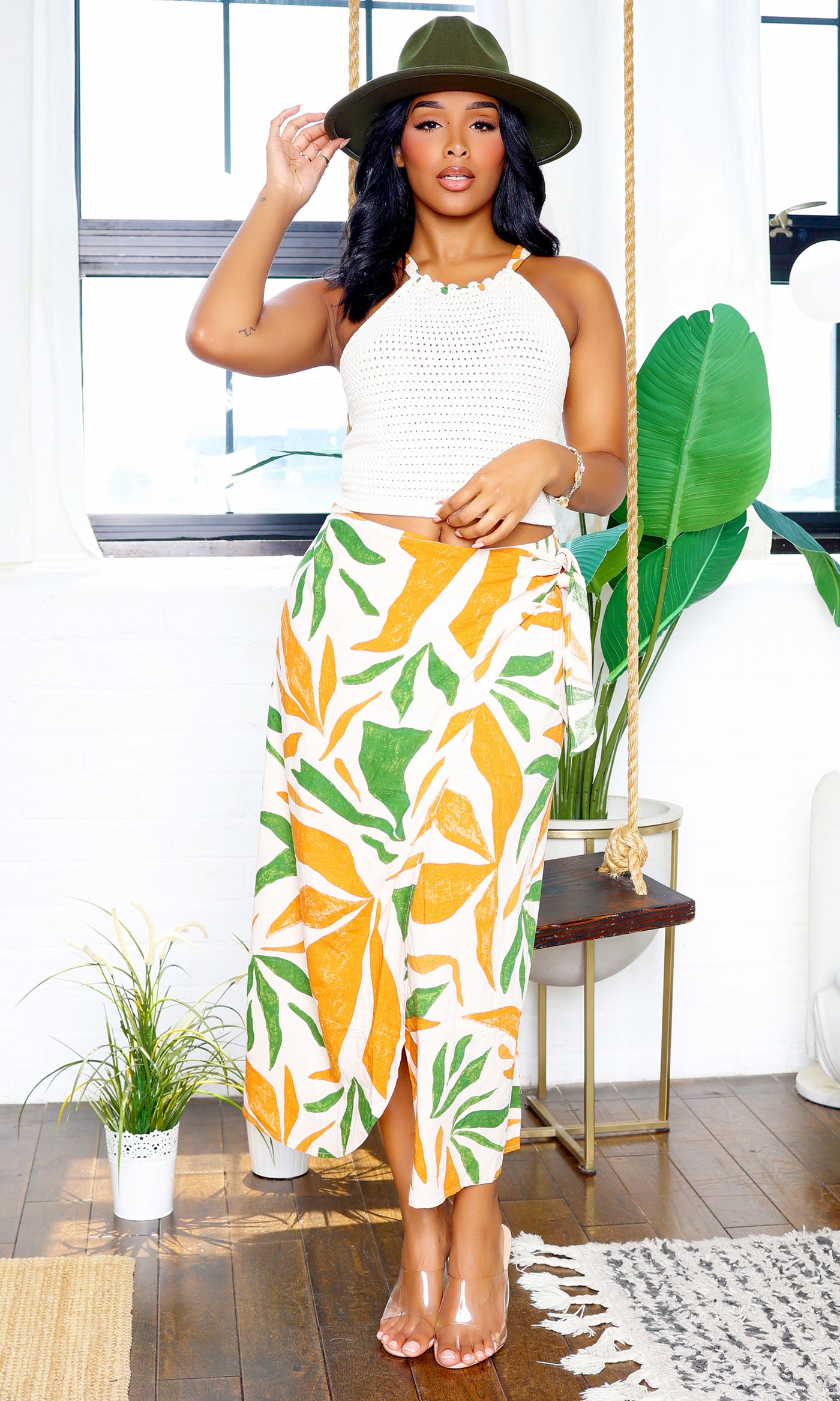 Ava's Favorite | Leaf Print Skirt Set - Multi Color FINAL SALE