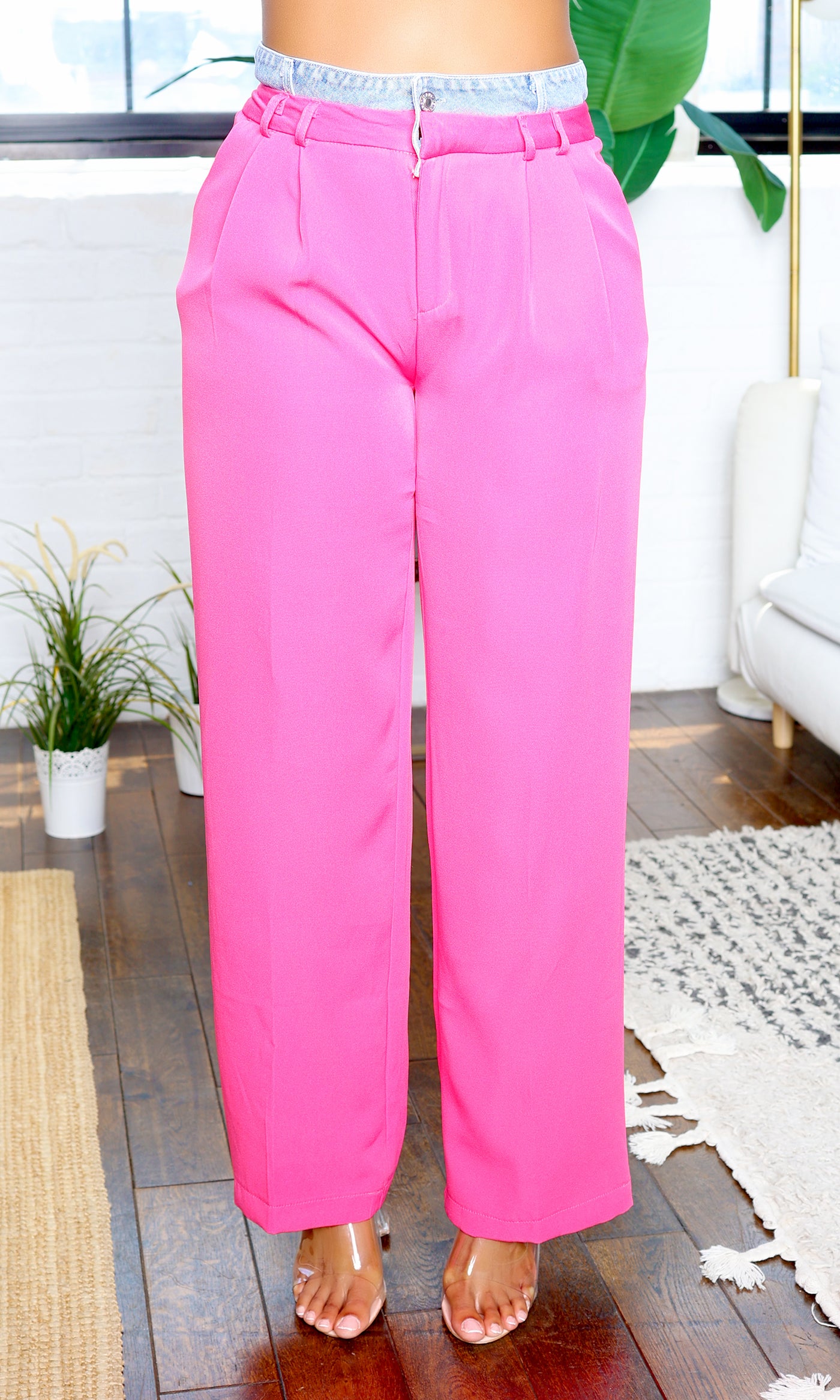 Denim Duo- The Urban Elegance Pants Set -Pink