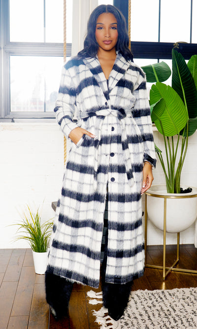 Plush Plaid Fur | Long coat - Cutely Covered