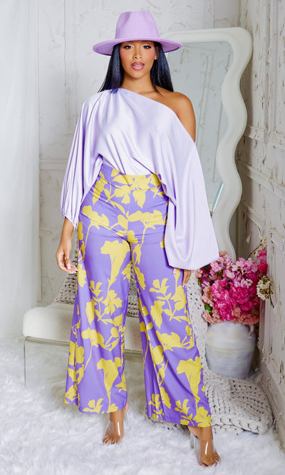 Enchanting Charm | Wide Leg Pants - Purple/Gold - Cutely Covered