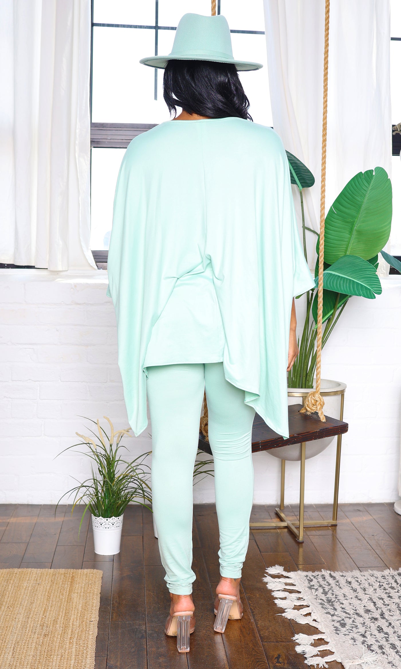 Fashionably Chill | Batwing Sleeve Stretch Pants Set - Mint