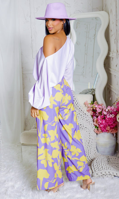 Enchanting Charm | Wide Leg Pants - Purple/Gold - Cutely Covered