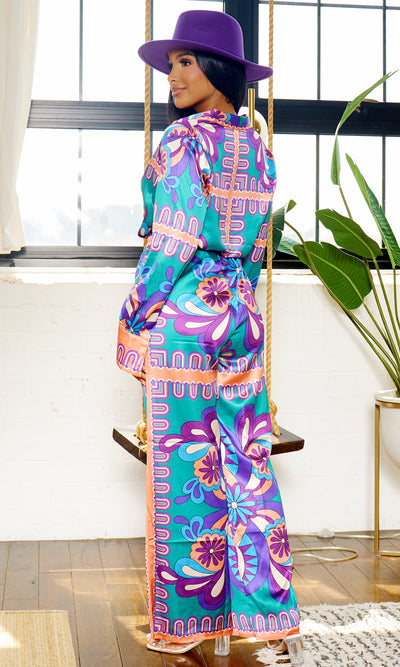 First Class | Print Satin Set -  Green/Purple - Cutely Covered