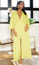 Classy Elegance | Cape Maxi Dress - Chartreuse - Cutely Covered