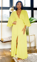 Classy Elegance | Cape Maxi Dress - Chartreuse - Cutely Covered