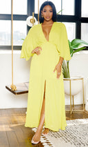 Classy Elegance | Cape Maxi Dress - Chartreuse - Cutely Covered