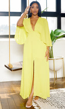 Classy Elegance | Cape Maxi Dress - Chartreuse - Cutely Covered