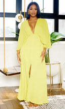 Classy Elegance | Cape Maxi Dress - Chartreuse - Cutely Covered
