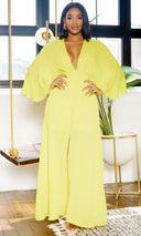 Classy Elegance | Cape Maxi Dress - Chartreuse - Cutely Covered