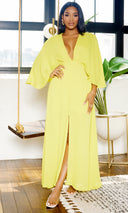 Classy Elegance | Cape Maxi Dress - Chartreuse - Cutely Covered