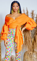 Puff Sleeve Twist Front Top - Orange - Cutely Covered