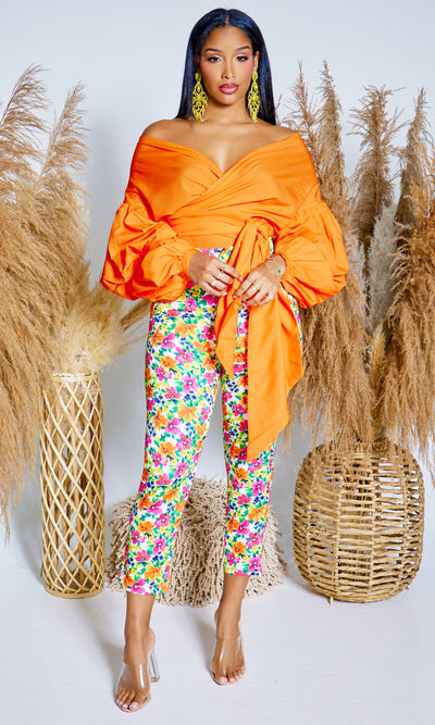 Blossom | Floral Print Pants - Orange Print - Cutely Covered