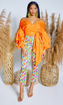 Puff Sleeve Twist Front Top - Orange - Cutely Covered