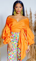 Puff Sleeve Twist Front Top - Orange - Cutely Covered