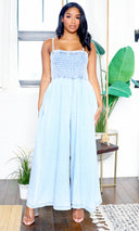 Cindy’s Classic | Wide Leg Denim Jumpsuit - Blue FINAL SALE - Cutely Covered