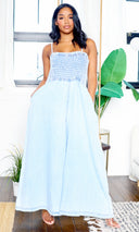 Cindy’s Classic | Wide Leg Denim Jumpsuit - Blue FINAL SALE - Cutely Covered