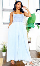 Cindy’s Classic | Wide Leg Denim Jumpsuit - Blue FINAL SALE - Cutely Covered