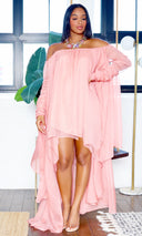 In The Wind Fabulous | Off The Shoulder High Low Dress- Blush | Preorder Mid May - Cutely Covered
