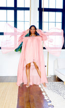 In The Wind Fabulous | Off The Shoulder High Low Dress- Blush | Preorder Mid May - Cutely Covered