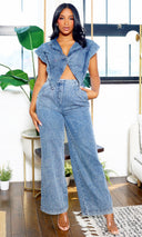 Eliana | Crop Denim Vest & Pants Set - Cutely Covered