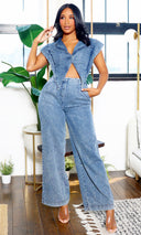 Eliana | Crop Denim Vest & Pants Set - Cutely Covered
