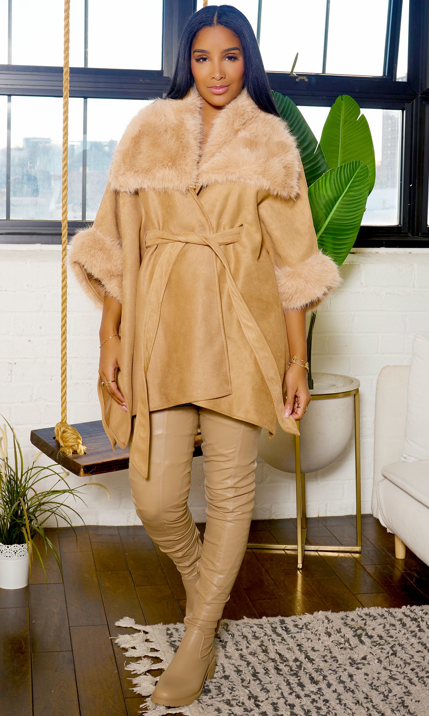 Faux Fur Jacket - Tan - Cutely Covered