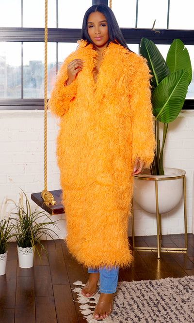 Orange Faux Fur Coat - Cutely Covered