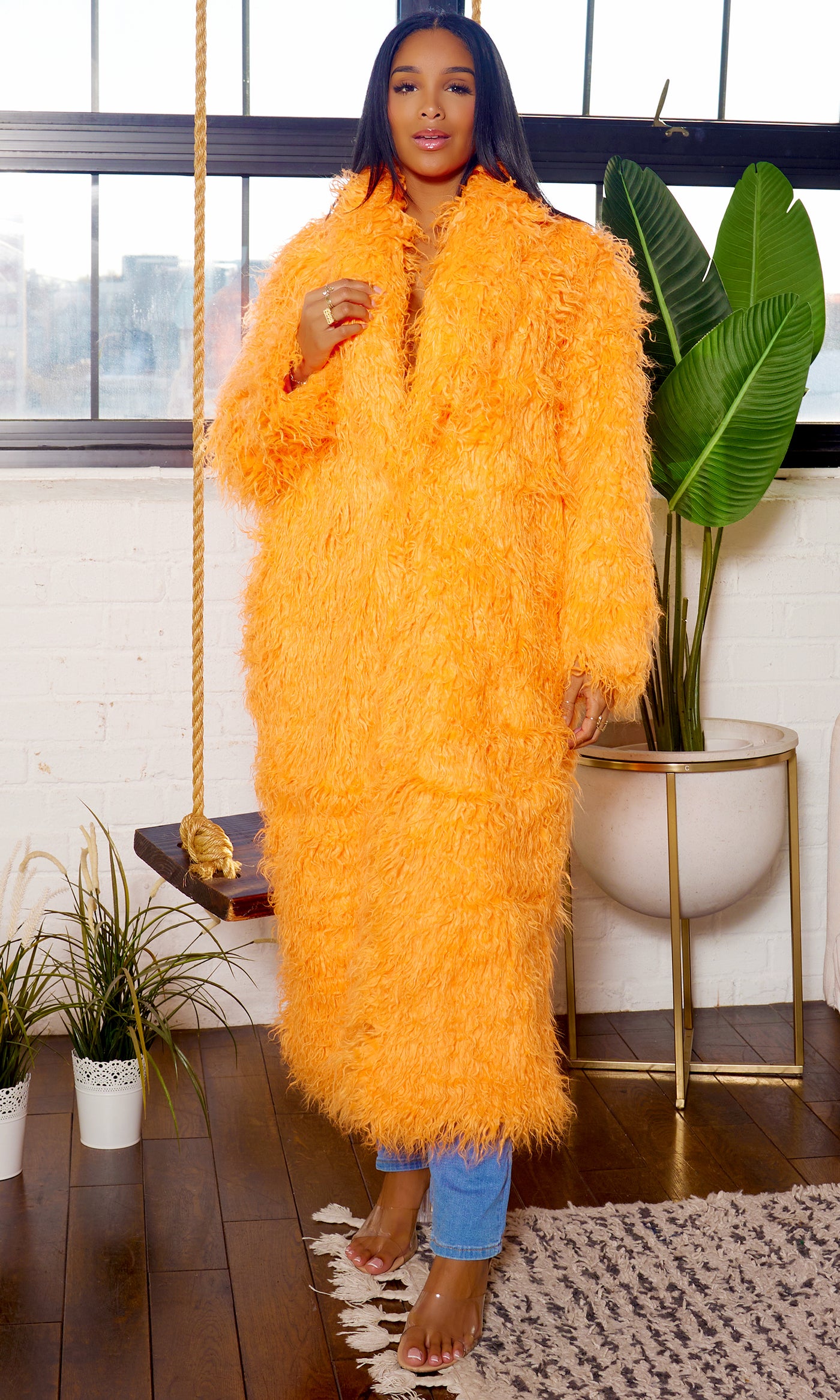 Orange Faux Fur Coat - Cutely Covered